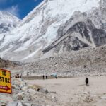 Signpost pointing the way to the Himalaya base camp trek to Everest, located in Nepal.