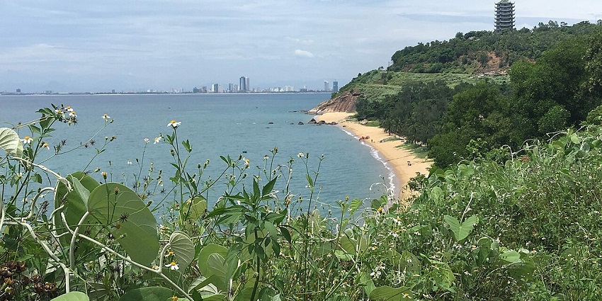 View of Da Nang and the Tháp Xá Lợi of the Linh Ung Pagoda from the Son Tra Peninsula.