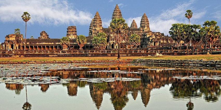 Angkor Wat Temple is one of the largest Hindu temples, and a major tourist attraction.
