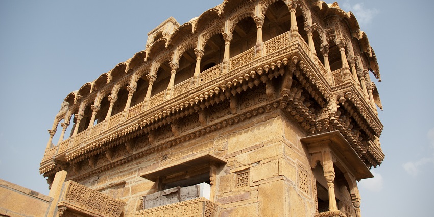 Salim Singh ki Haveli, known for its peacock-shaped roof and beautiful architectural design.