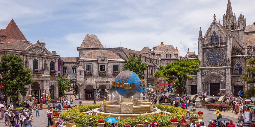 The picture of a theme park located at the top of Ba Na Hills located in Da Nang, Vietnam.