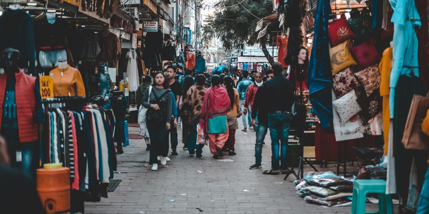 A bustling marketplace filled with fresh produce, spices, and handcrafted souvenirs.