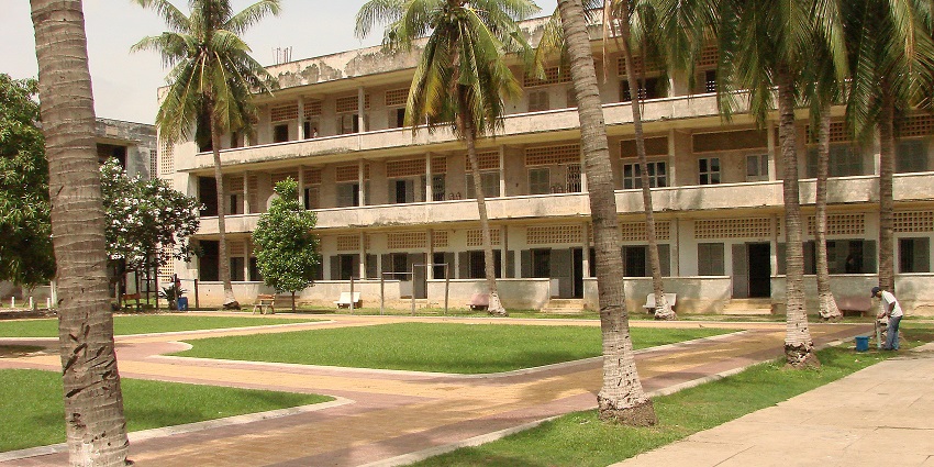 Snapshot of the front yard of the Tuol Sleng Genocide Museum in Cambodia