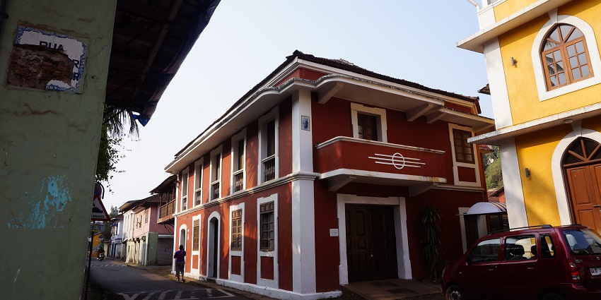 Walk through the Latin quarter of Fontainhas in Goa with brightly painted Portuguese-style houses