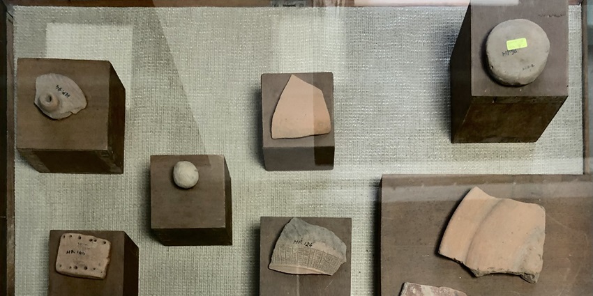 Close up shot of artefacts displaying at the museum