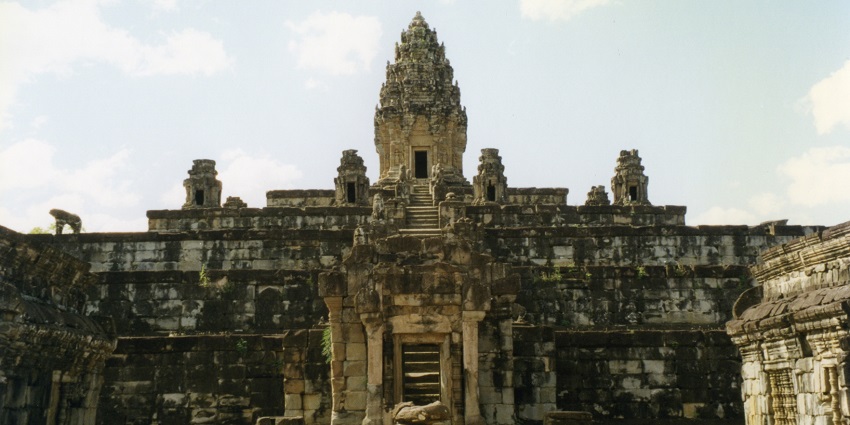 The ancient Bakong Temple from the Roluos Group, showcasing its historical architecture