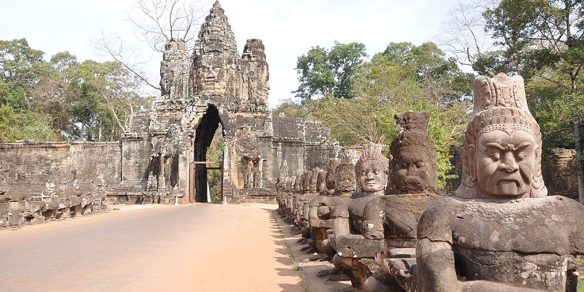 The gates of Angkor Thom Temple, a rich heritage and one of the things to do in Cambodia.
