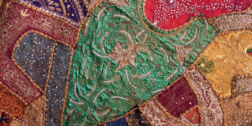A picture of multiple textile pieces kept on display at the Government Museum and Art Gallery Chandigarh