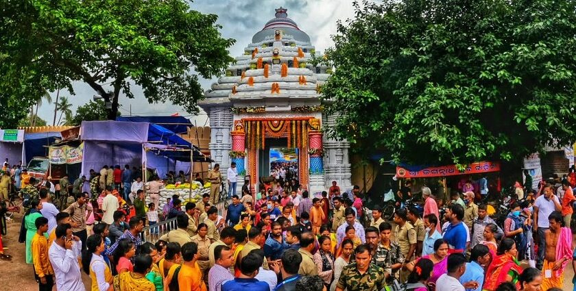 An exterior view of the temple dedicated to Lord Jagannath which is visited in large numbers.