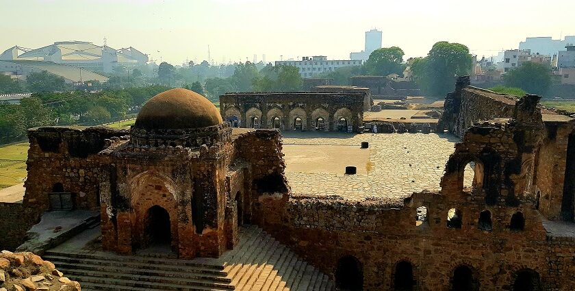 An aerial picture of the ruins of a fort in Delhi that holds immense historical significance