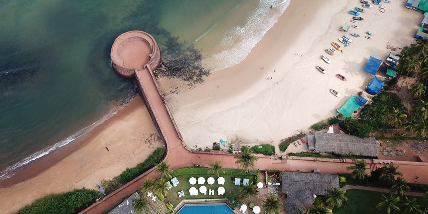 Aerial Photo of Aguada Fort Lower, which is one of the places to visit in Goa In May.
