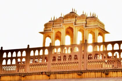 A glimpse of the upper part of a tourist attraction in Rajasthan with a scenic backdrop.