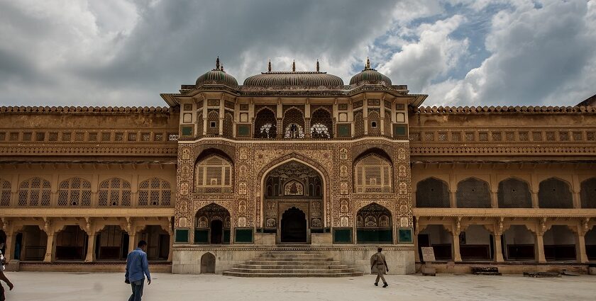 Visitors exploring the front yard of Fort Rajwada sri Ganganagar in Rajasthan