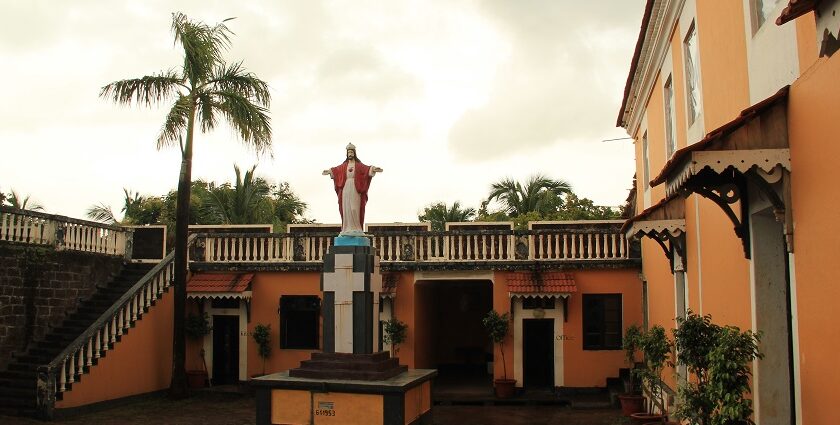 Panoramic view of the Tiracol fort, under the vibrant sunset hues