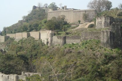 Panaromic view of the ancient Kangra Fort built a top of the foothills of Himalayas