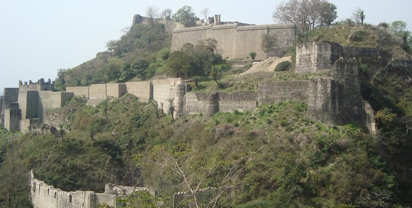 Panaromic view of the ancient Kangra Fort built a top of the foothills of Himalayas