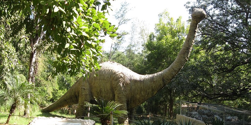 A dinosaur exhibit on the grounds of Fossil National Park (Ghughwa), a top national park near Jabalpur