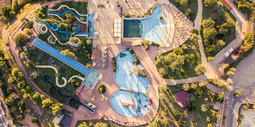 An aerial view of Fun Castle tourist attraction elegantly nestled in the region.