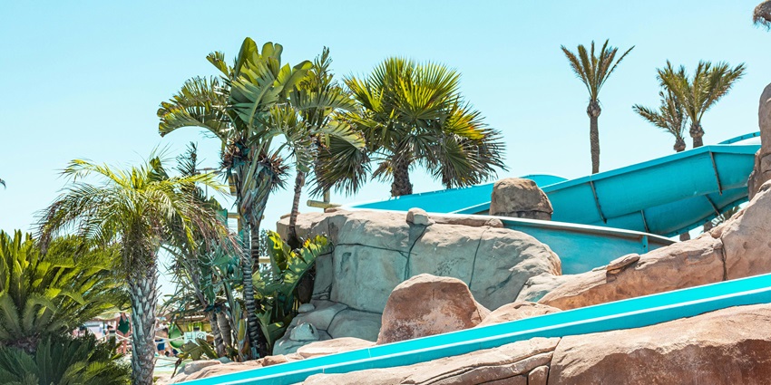 A glimpse of a giant slide and rocks at the FunCity, a famous leisure hub in the region.