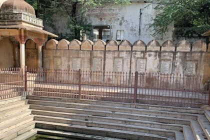 Ancient Galtaji Temple with water springs and a large population of monkeys.