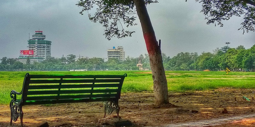 Panaromic image of the beautiful historic Fandhi maidan in Patna which is near the water park