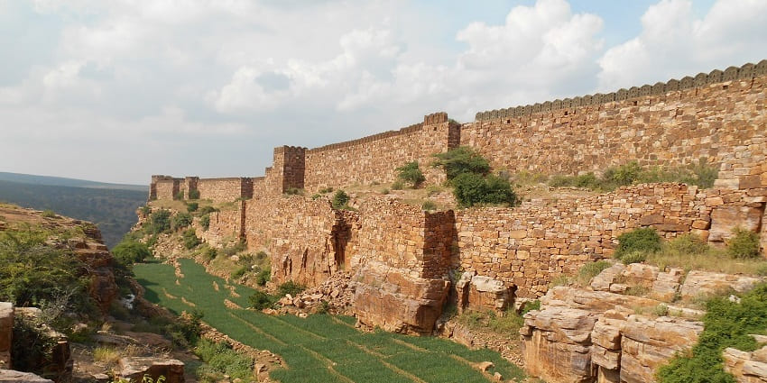 Scenic view from the high walls of the fort, to the lush garden below
