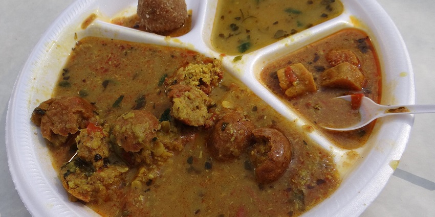 One of the best foods in Bikaner is Gatte Ki Sabzi: flour dumplings in spicy yoghurt gravy.