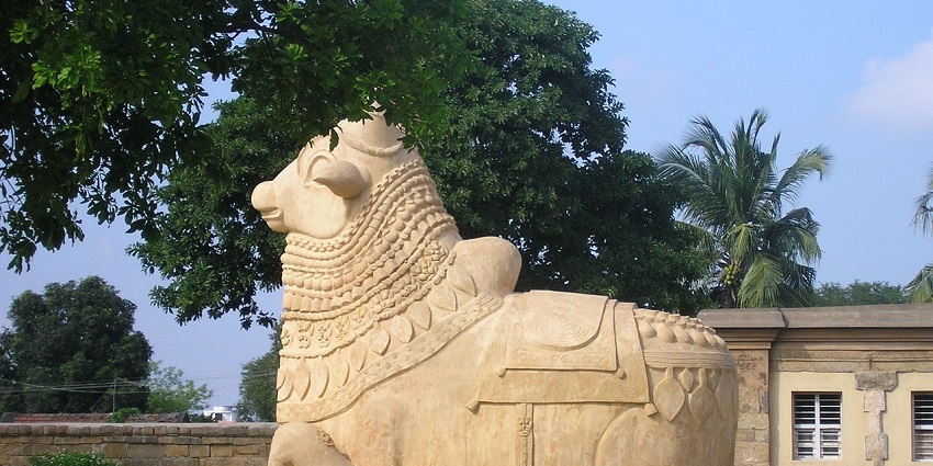 Statue of Nandi in Gauri Shankar temple, a major tourist attraction in Sri Ganganagar, representing religious devotion.