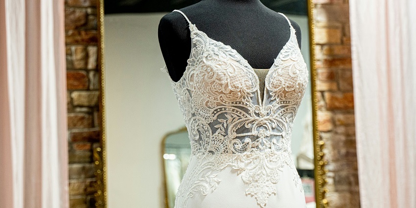 A glimpse of a wedding gown showcased at Gazal Gupta which is a famous designer boutique.