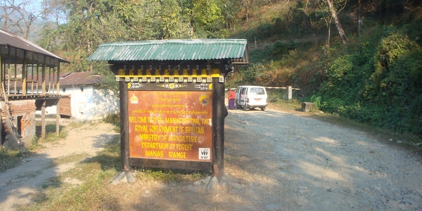 the entrance of Royal Manas National Park of Gelephu in Bhutan welcoming its visitors