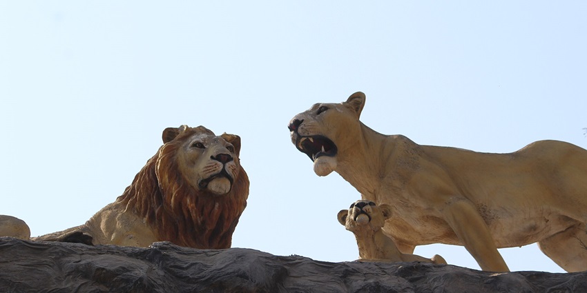 Statues of Lion King characters inside the Gir National Park in Gujarat