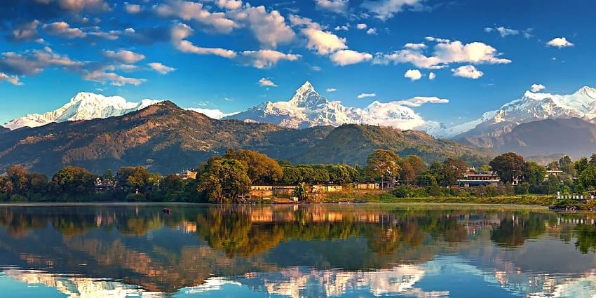 A scenic view of Pokhara, an ideal destination for tourists celebrating Valentine's Day in Nepal.