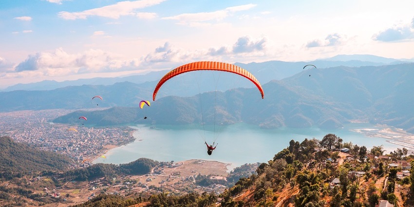 Arial view of Pokhara and Phewa Lake seen from paragliding - Things to do in Nepal