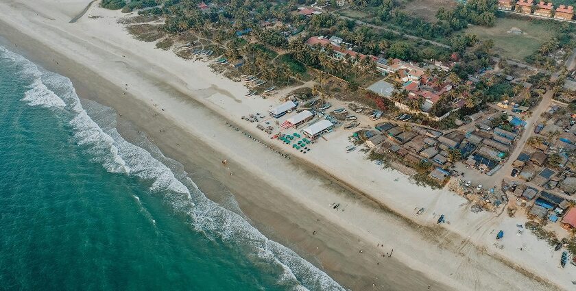 A bird’s eye view of shimmering waters meeting the pristine beaches of the region.