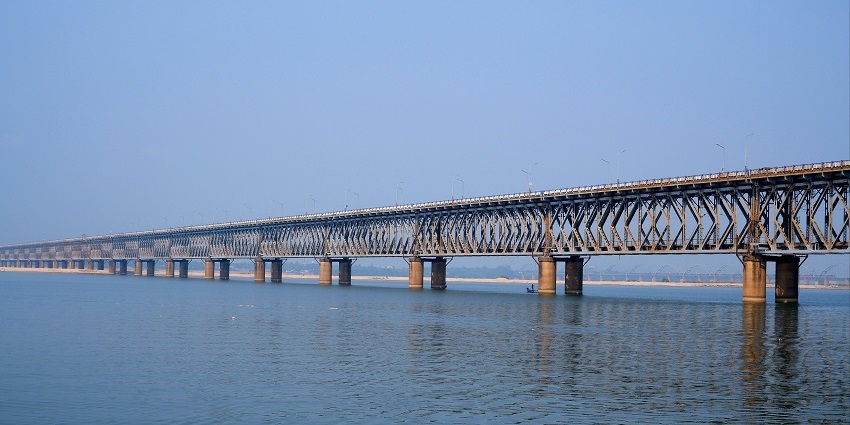 Godavari River Bridge, showcasing its architectural beauty and surrounding landscape.