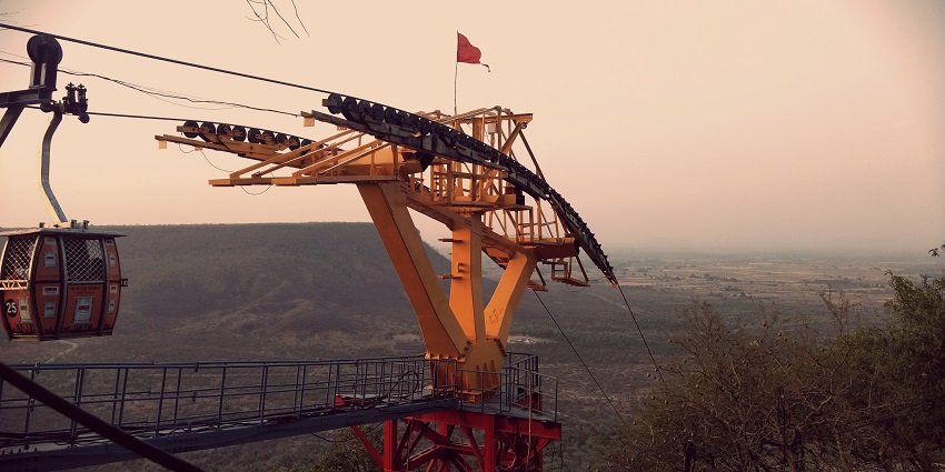 Ropeway post at Maihar Temple Madhya Pradesh, showing the cable car system.