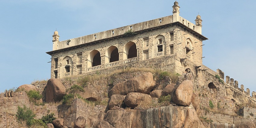 Majestic views of the ancient Golconda Fort which is near ther Chaitanya Jyoti Museum in Andhra