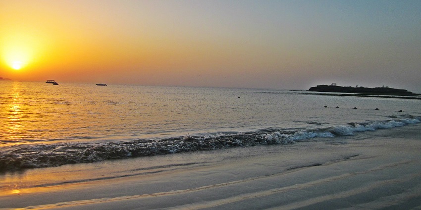 A majestic sunrise captured at Gomtimata Beach near Dwarka in Gujarat.