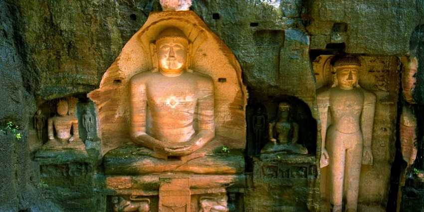 The sculptures at Gopachal Parvat, one of the famous Jain temples in Madhya Pradesh