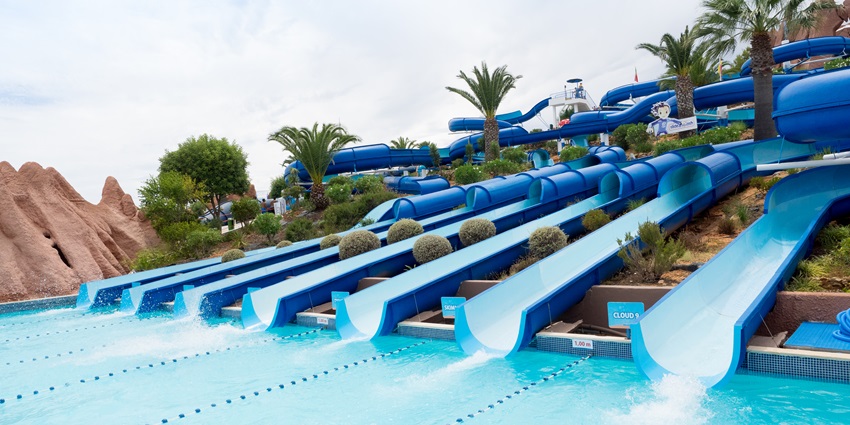 The water park in Surat offers various water slides.
