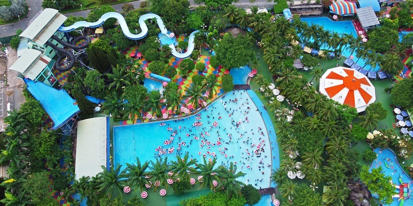 The water park offers various water-based activities.