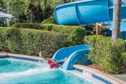 The Green Leaf Water Park features various water slides where you can have a thrilling adventure