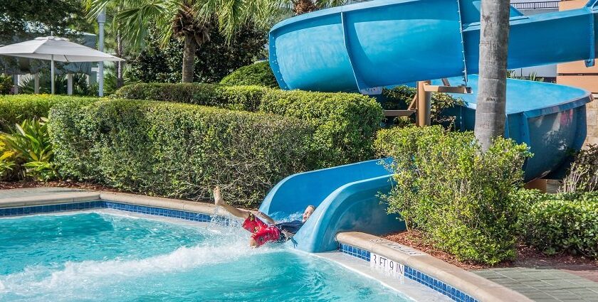 The Green Leaf Water Park features various water slides where you can have a thrilling adventure