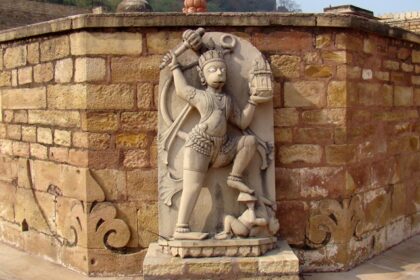 The bajrangbali statue inside the Gujari Mahal Archaeological Museum premises