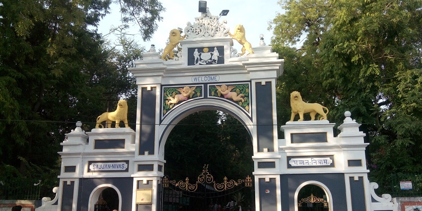 An image showing the entrance gate to the famous Gulab Bagh in Udaipur, Rajasthan, India.