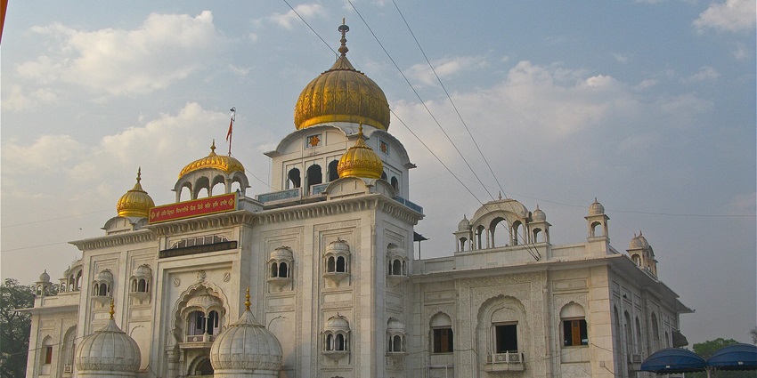 Front view of Gurudwara Nabha Sahib showing golden domes with beautiful marble.