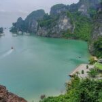 A bird’s eye view of the majestic peaks surrounding the shimmering waters in Vietnam.