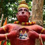 The Hanuman temples in Gujarat feature the Hanuman statue, a peaceful sight.