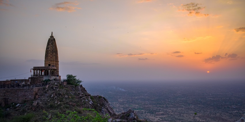 Harshnath Temple glowing at sunset, a stunning gem among Sikar tourist places