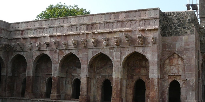Majestic Hathi Mahal with thick stone walls and remnants of regal architectural design.
